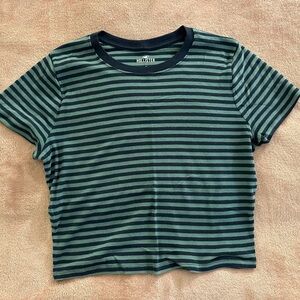 Hollister Green and Navy Striped T-Shirt Size XL